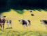 Landschaft mit Kühen Gouache auf Bütten